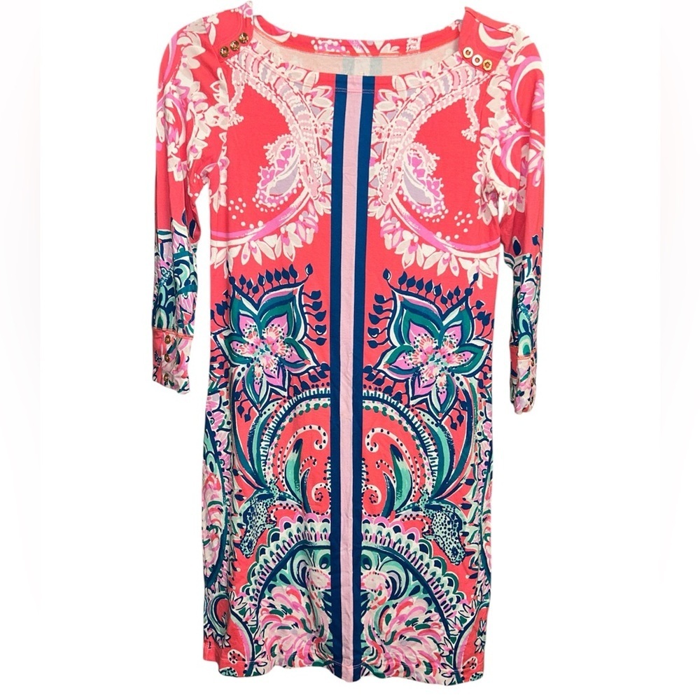 Lilly Pulitzer Tangerine Dream Orange Sophie UPF 50+ Boat Neck Dress Size xs - Picture 3 of 5